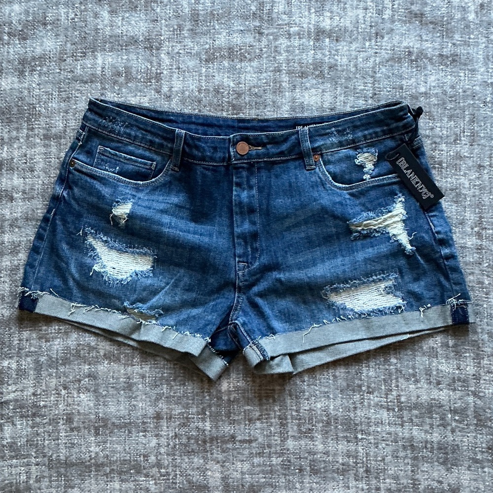 Blank NYC Dark Blue Distressed Jean Shorts